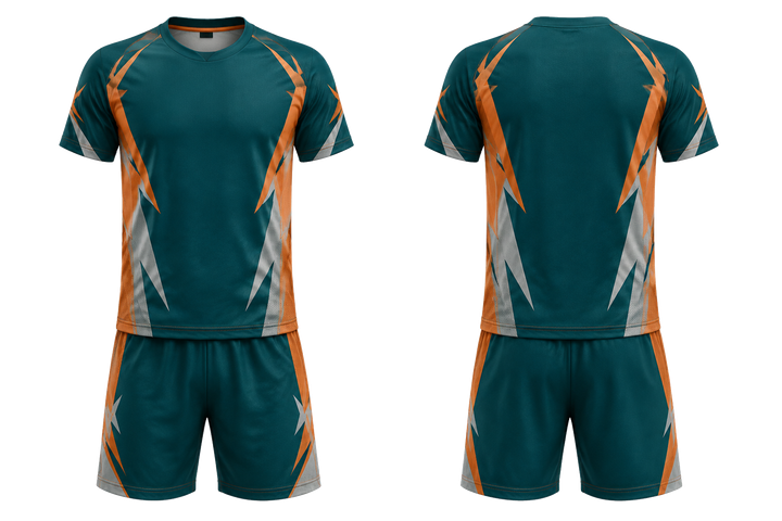 Front and back view of petrol teal negative space lightning channel racket sports alternate competition kit