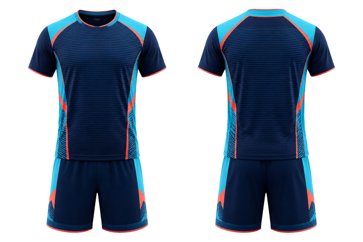 Front and back view of midnight navy retro micro stripe with modern panel breaks racket sports alternate competition kit