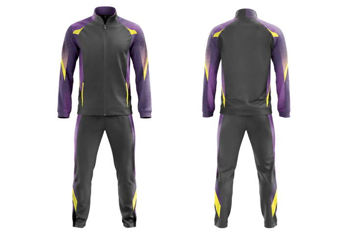 Front and back view of charcoal bold sleeve to side bridge racket sports court warm up set