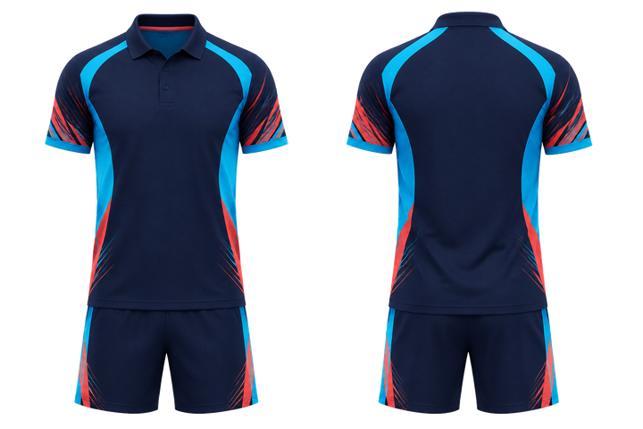 Front and back view of midnight navy bold sleeve to side bridge racket sports racket match kit