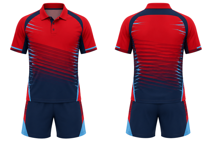 Front and back view of deep red compressed gradient illusion made only from flat bands racket sports racket match kit