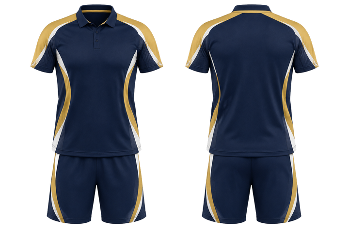 Front and back view of marine blue curved body mapped side flow racket sports racket match kit