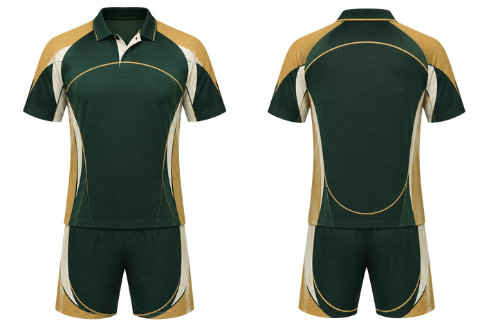 Front and back view of forest green minimal arch and orbit geometry racket sports racket match kit
