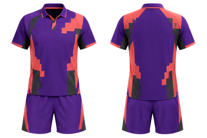 Front and back view of purple modular block mosaic racket sports racket match kit