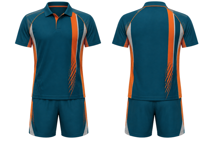 Front and back view of petrol teal offset vertical race stripe racket sports racket match kit