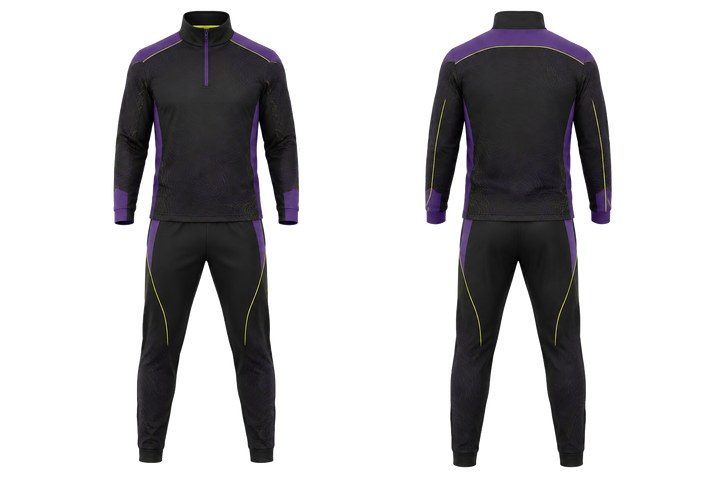 Front and back view of charcoal contained topographic contour field rugby club travel set