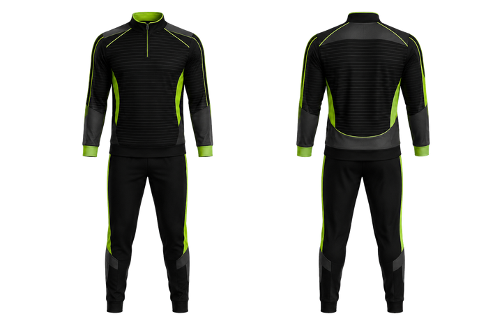 Front and back view of black retro micro stripe with modern panel breaks rugby club travel set