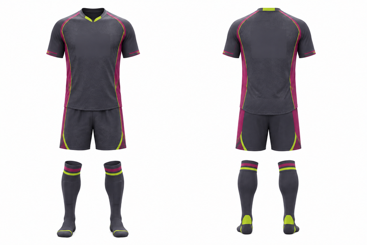 Front and back view of slate low contrast ripple map soccer match kit