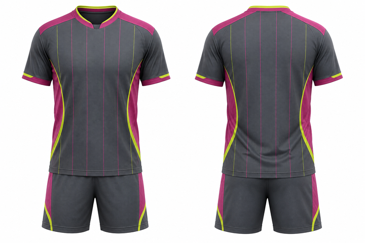 Front and back view of slate wide modern pinstripe field soccer training kit