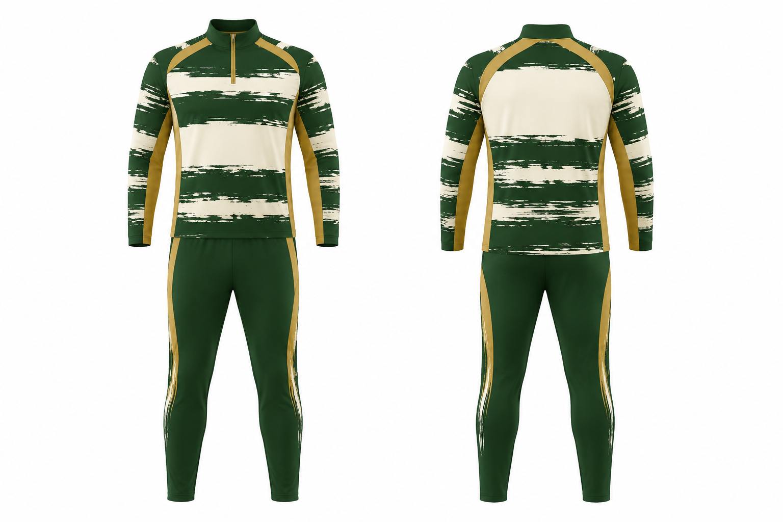 Forest Green Broken Heritage Hoops Soccer Warm Up Set combined front and back custom uniform design