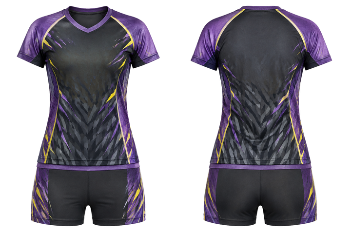 Front and back view of charcoal fractured diamond field volleyball court match uniform