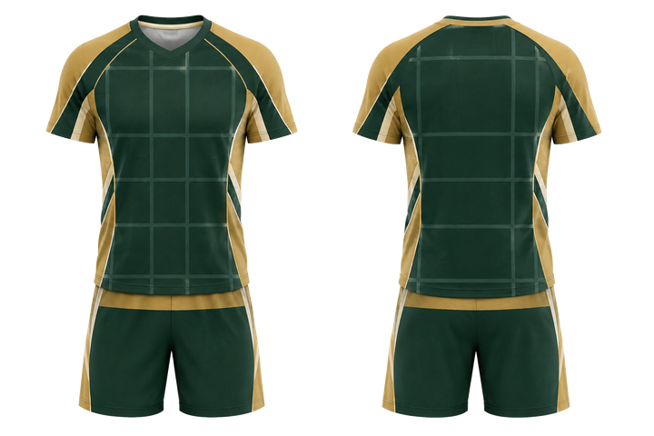 Front and back view of forest green oversized tonal grid volleyball court match uniform