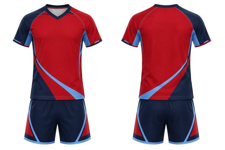 Front and back view of deep red asymmetric speed panel sweep volleyball court training set