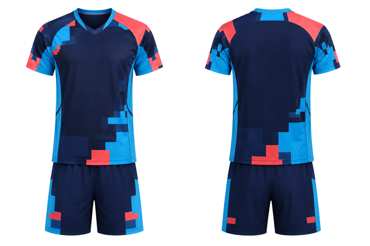 Front and back view of midnight navy modular block mosaic volleyball court training set