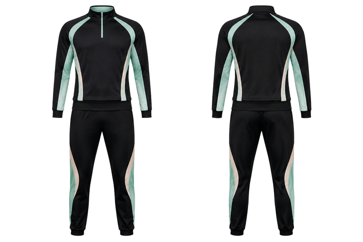 Front and back view of obsidian black curved body mapped side flow volleyball court warm up set