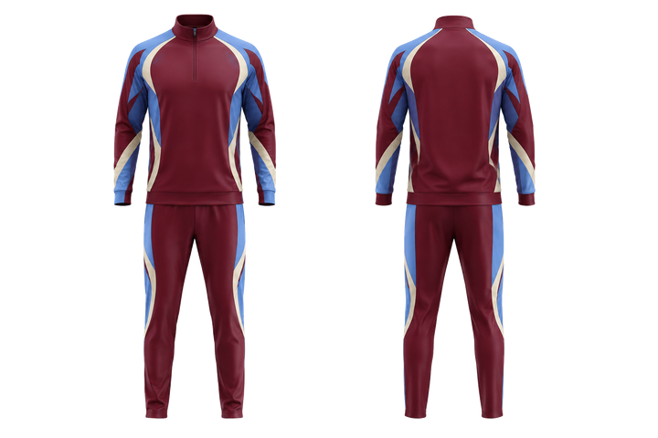 Front and back view of deep maroon nested contour arcs volleyball court warm up set