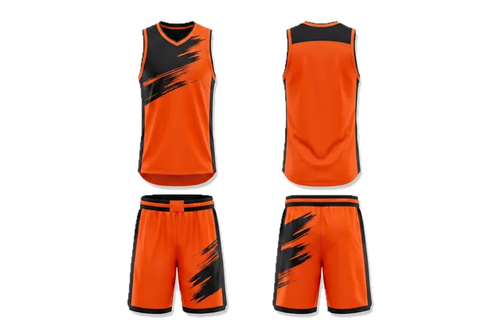 Ghost mannequin photograph of the Brush stroke Asymmetric block custom jersey design, front and back views side by side