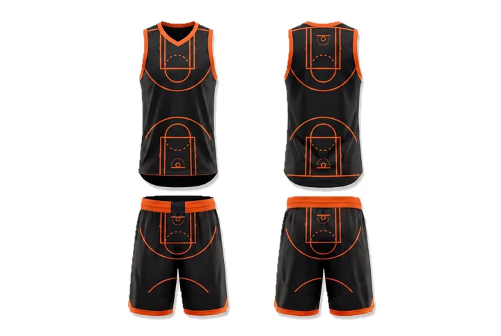 Ghost mannequin photograph of the Court lines Contrast binding custom jersey design, front and back views side by side