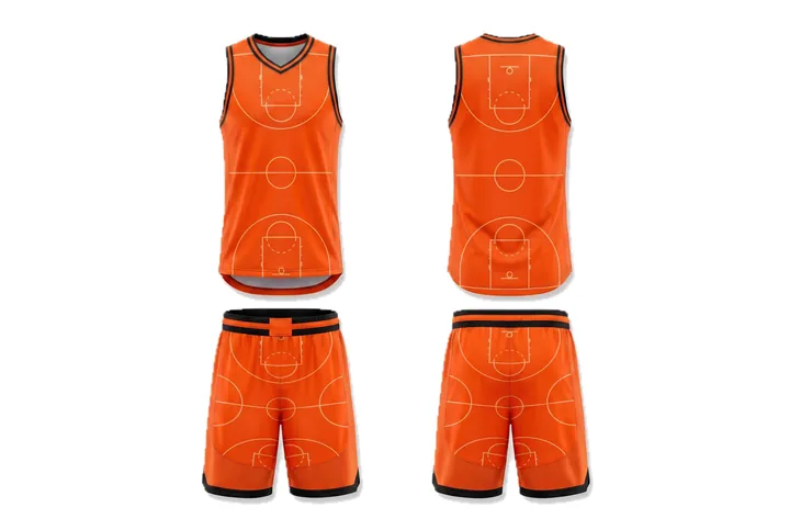 Ghost mannequin photograph of the Court lines Solid custom jersey design, front and back views side by side