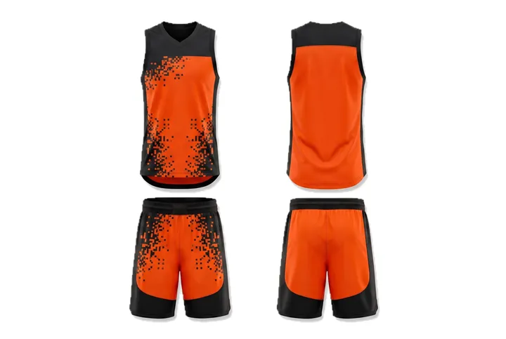 Ghost mannequin photograph of the Digital pixel Colour block panel custom jersey design, front and back views side by side