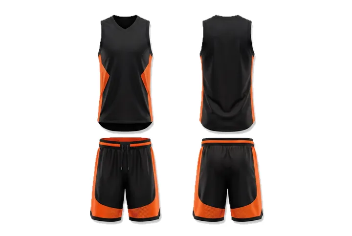 Ghost mannequin photograph of the Halftone dots Geometric side panel custom jersey design, front and back views side by side