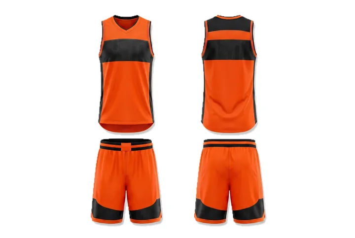 Ghost mannequin photograph of the Hardwood grain Chest band custom jersey design, front and back views side by side