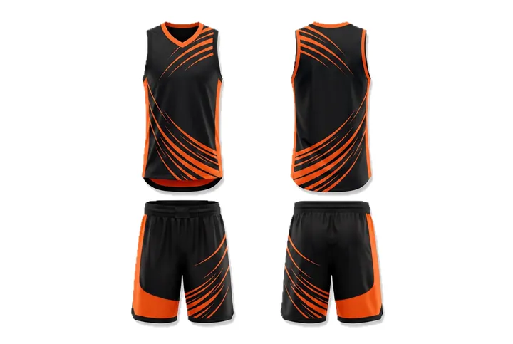Ghost mannequin photograph of the Speed lines Asymmetric block custom jersey design, front and back views side by side