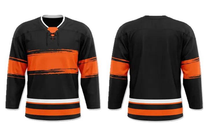 Ghost mannequin photograph of the Brush stroke Chest band custom jersey design, front and back views side by side