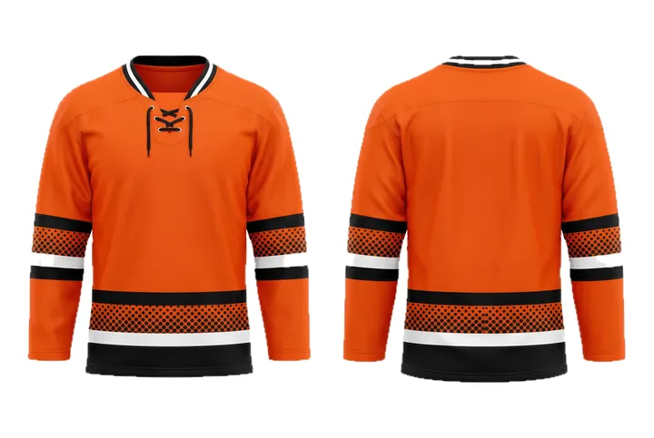 Ghost mannequin photograph of the Halftone dots Classic stripe package custom jersey design, front and back views side by side