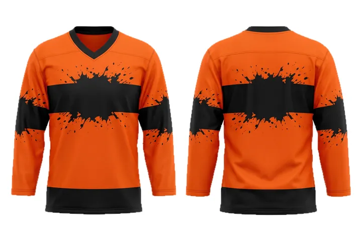 Ghost mannequin photograph of the Splatter Chest band custom jersey design, front and back views side by side
