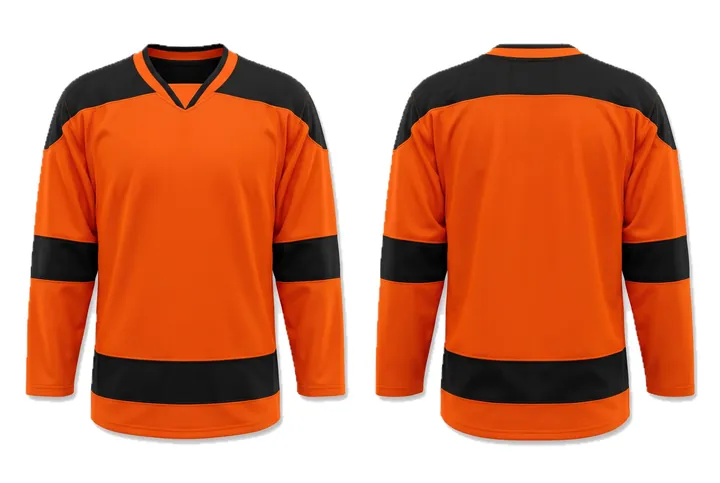Ghost mannequin photograph of the Yoke and stripe package Tonal custom jersey design, front and back views side by side