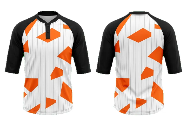 Ghost mannequin photograph of the Angular geometry Pinstripe custom jersey design, front and back views side by side