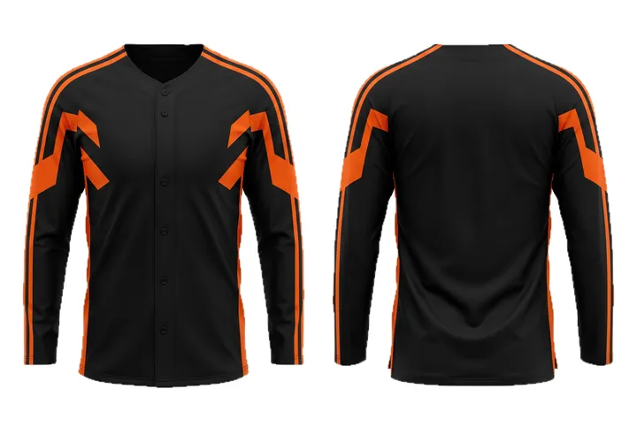 Ghost mannequin photograph of the Angular geometry Retro shoulder stripe custom jersey design, front and back views side by side