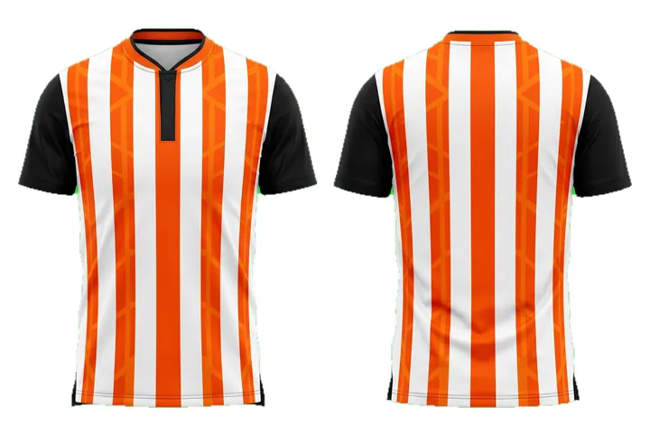 Ghost mannequin photograph of the Architectural Motif Vertical Stripe custom jersey design, front and back views side by side