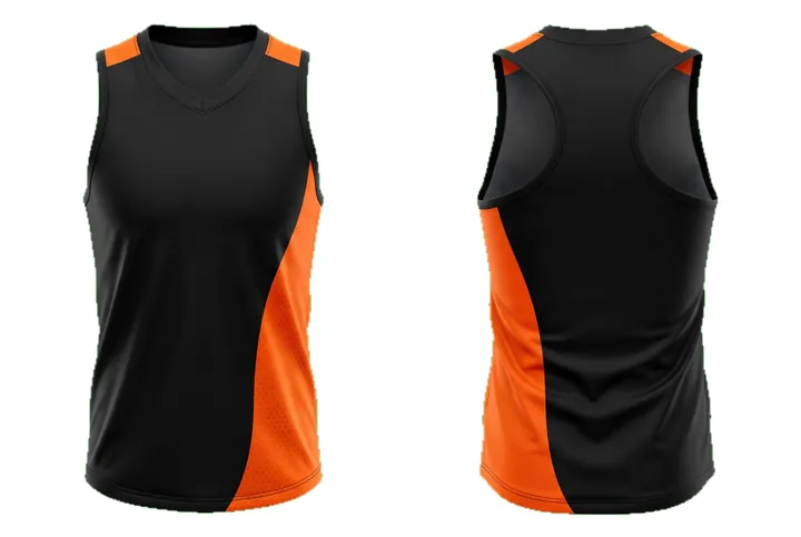 Ghost mannequin photograph of the Asymmetric side panel Tonal custom jersey design, front and back views side by side