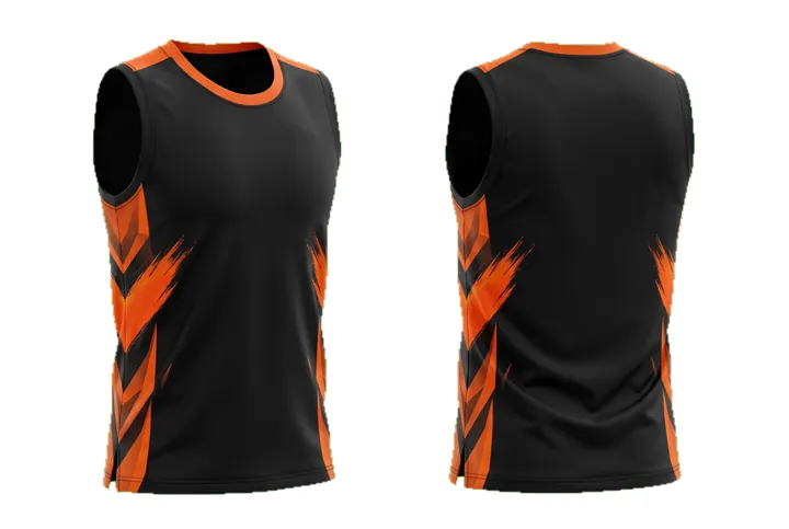Ghost mannequin photograph of the Brush stroke Geometric side panel custom jersey design, front and back views side by side