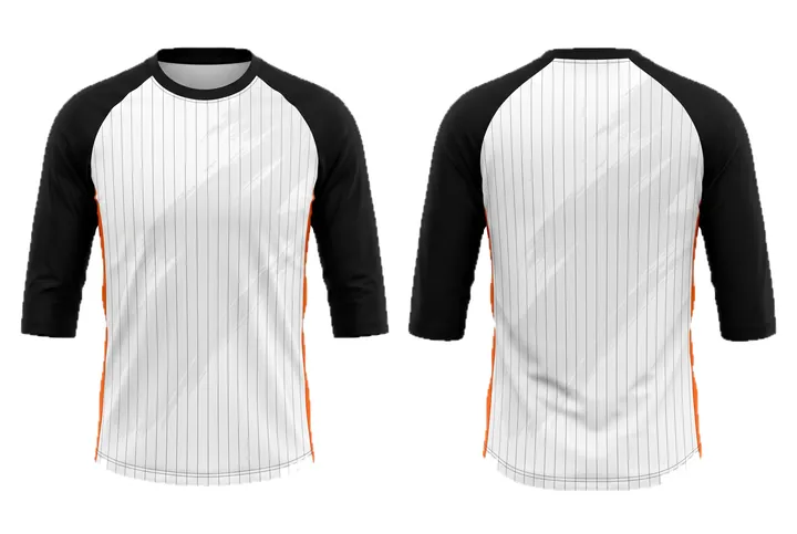 Ghost mannequin photograph of the Brush stroke Pinstripe custom jersey design, front and back views side by side