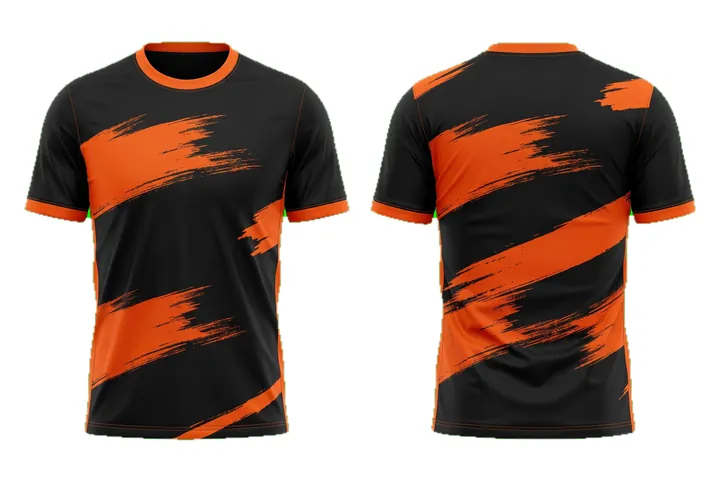 Ghost mannequin photograph of the Brush stroke Solid custom jersey design, front and back views side by side