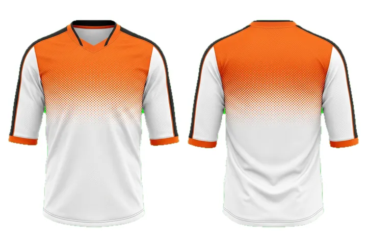 Ghost mannequin photograph of the Carbon weave Halftone fade custom jersey design, front and back views side by side