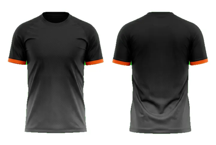 Ghost mannequin photograph of the Carbon weave Vertical fade custom jersey design, front and back views side by side