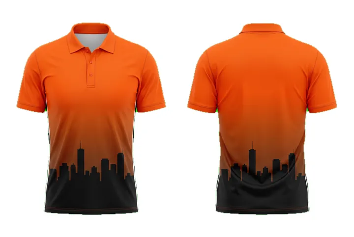 Ghost mannequin photograph of the City skyline Vertical fade custom jersey design, front and back views side by side