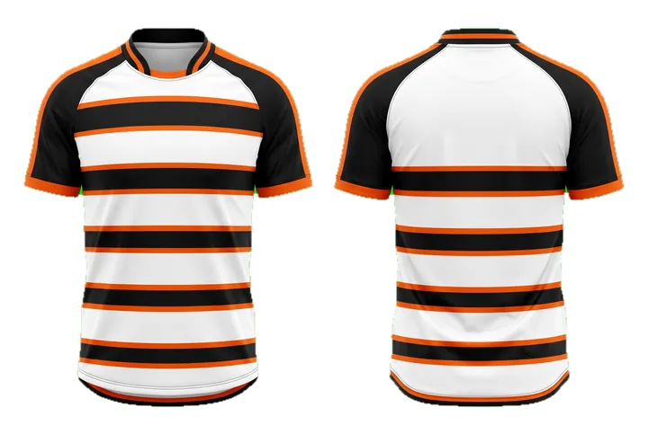 Ghost mannequin photograph of the Classic Hoop custom jersey design, front and back views side by side