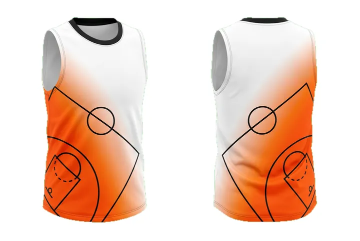 Ghost mannequin photograph of the Court lines Diagonal fade custom jersey design, front and back views side by side