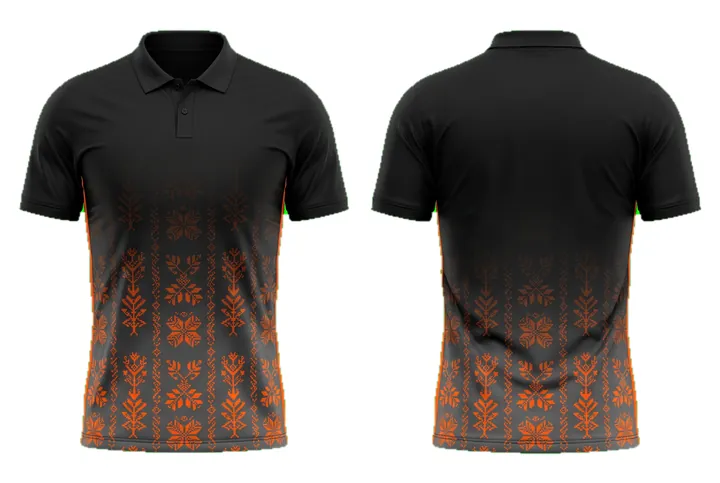 Ghost mannequin photograph of the Cultural motif Vertical fade custom jersey design, front and back views side by side