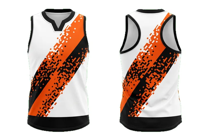 Ghost mannequin photograph of the Digital pixel Diagonal slash custom jersey design, front and back views side by side