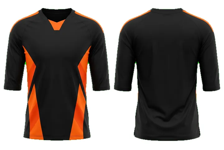 Ghost mannequin photograph of the Geometric side panel custom jersey design, front and back views side by side