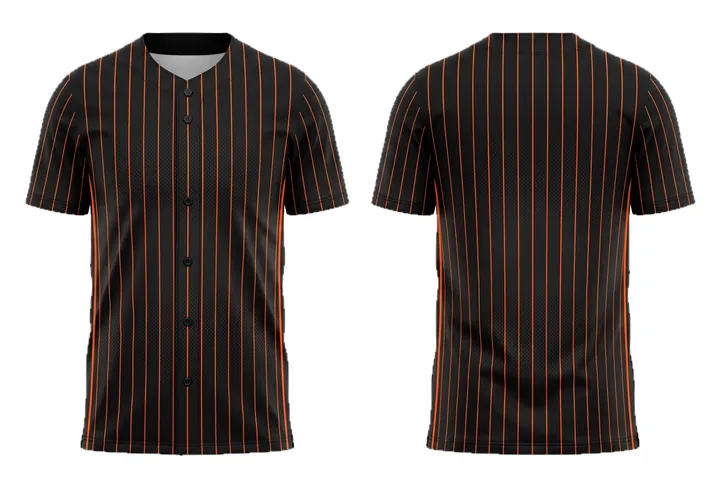 Ghost mannequin photograph of the Halftone dots Pinstripe custom jersey design, front and back views side by side