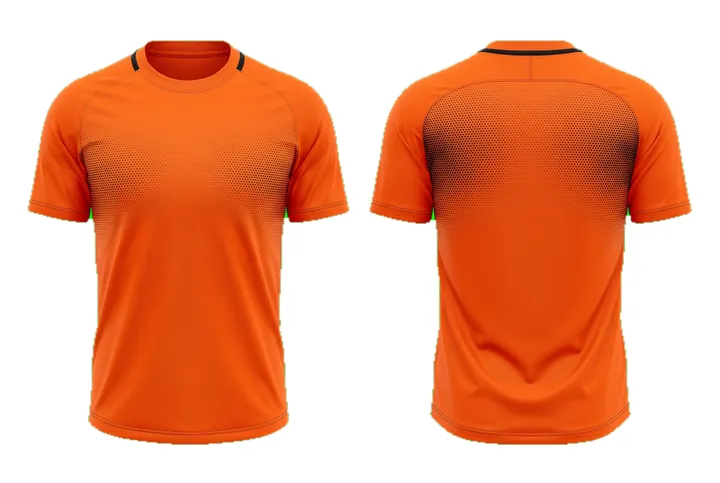 Ghost mannequin photograph of the Halftone dots Shoulder fade custom jersey design, front and back views side by side