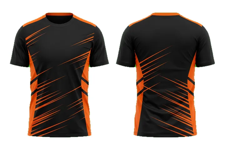 Ghost mannequin photograph of the Speed lines Geometric side panel custom jersey design, front and back views side by side