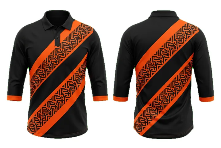 Ghost mannequin photograph of the Tessellation Double Sash custom jersey design, front and back views side by side